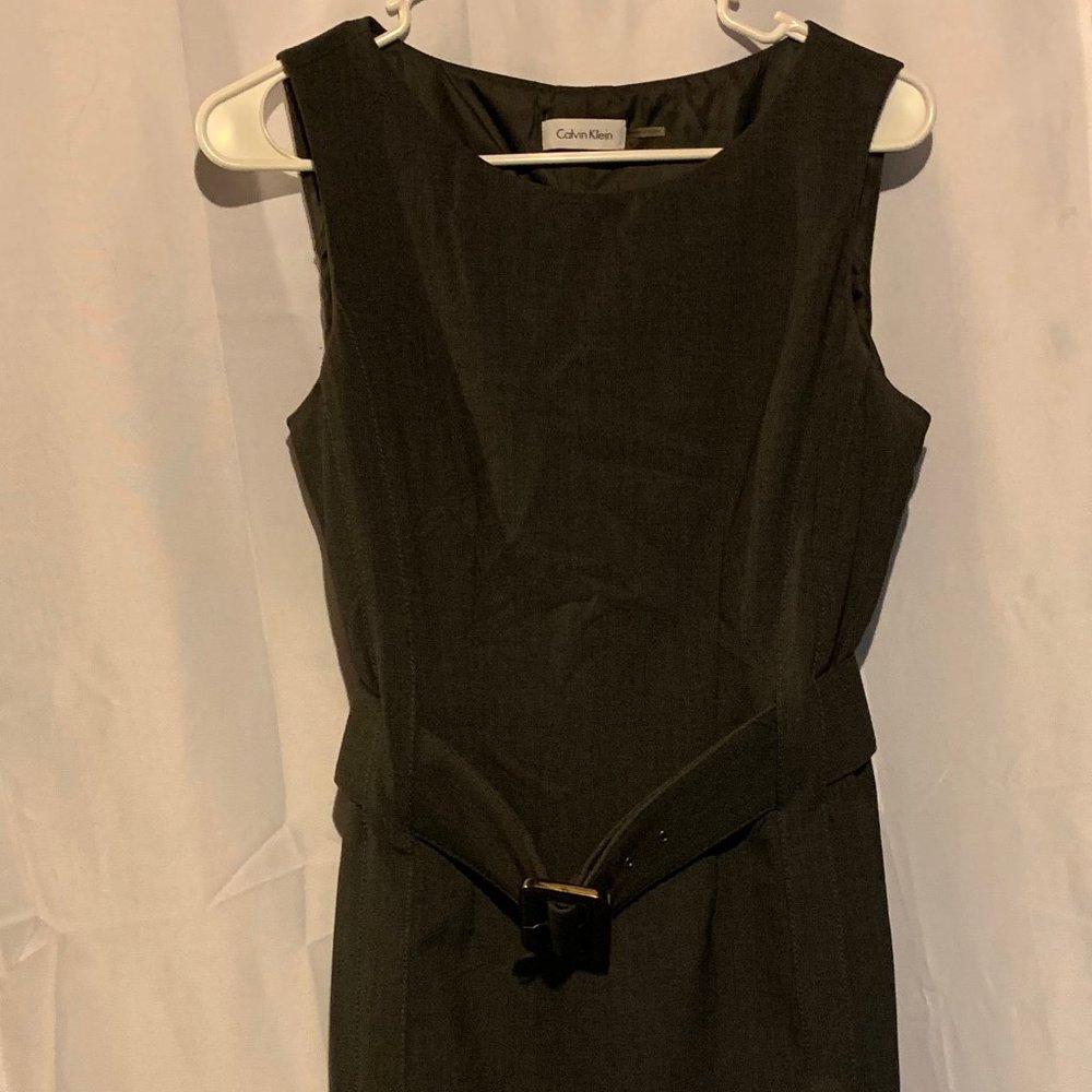 Calvin Klein Belted Grey Denim Front Pockets Dress